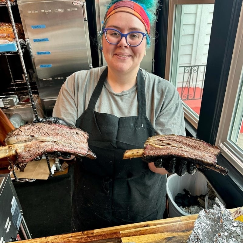 Heather holding bbq